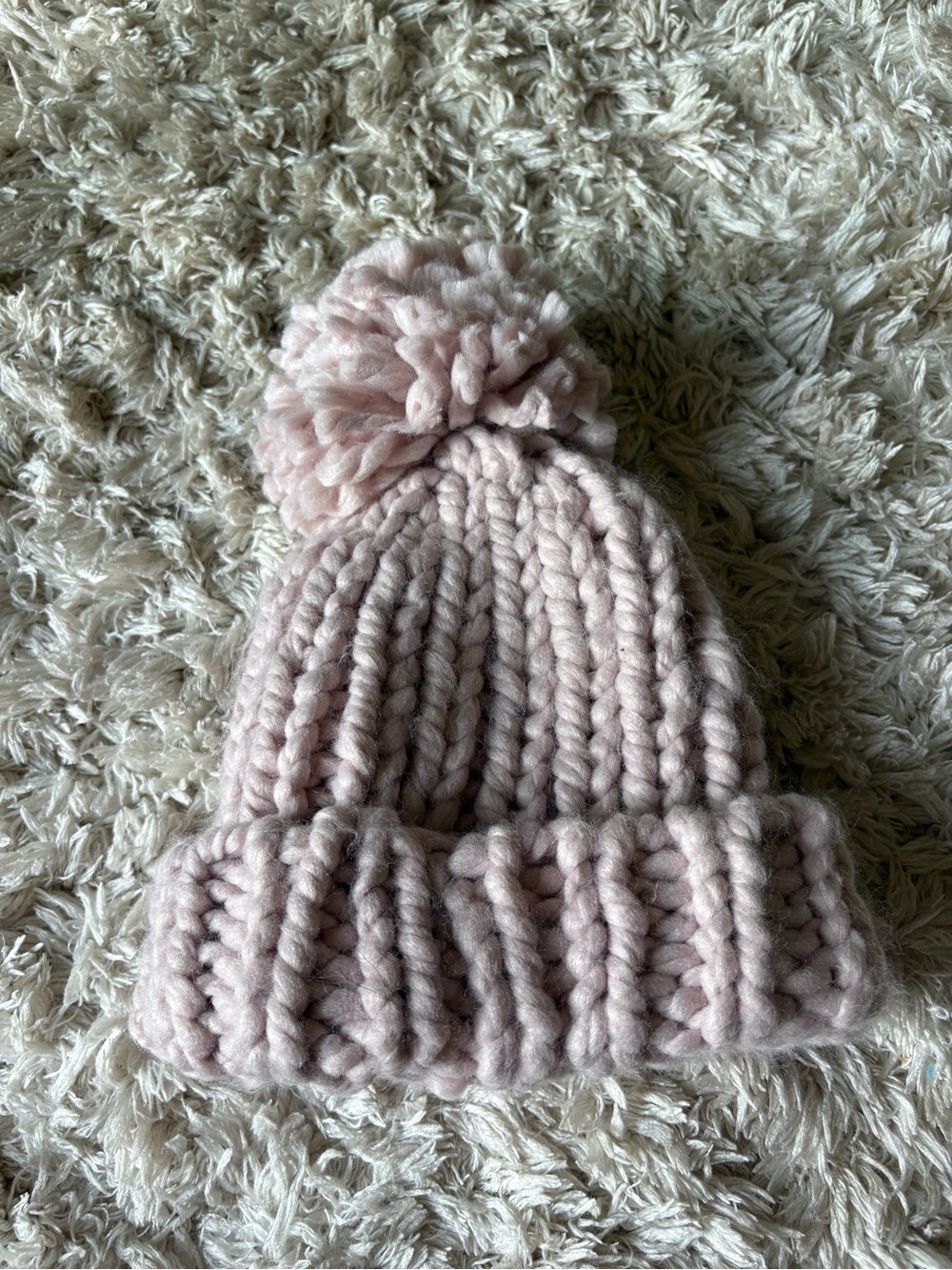 Womens Pom-Pom Knit Beanie - Light Pink